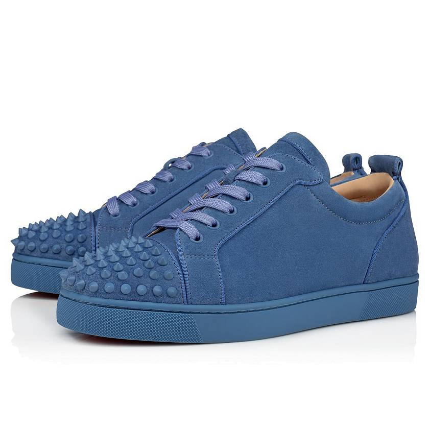 Men's Christian Louboutin Louis Junior Spikes Orlato Suede Low Top Sneakers - Jeans [1623-850]